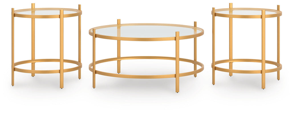 Gold occasional table set with round coffee table and two side tables