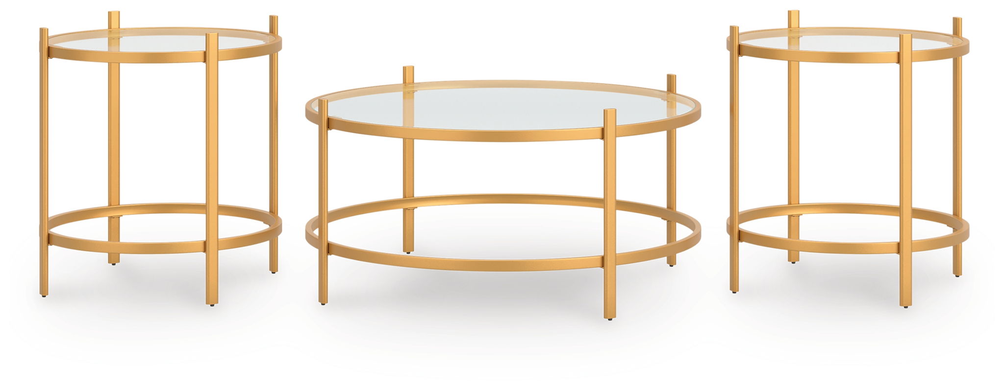 Gold occasional table set with round coffee table and two side tables