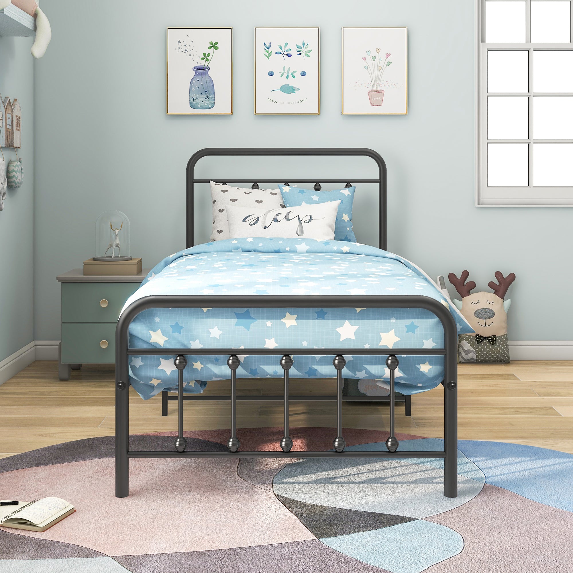 Victorian Metal Platform Bed Frame Twin, Black