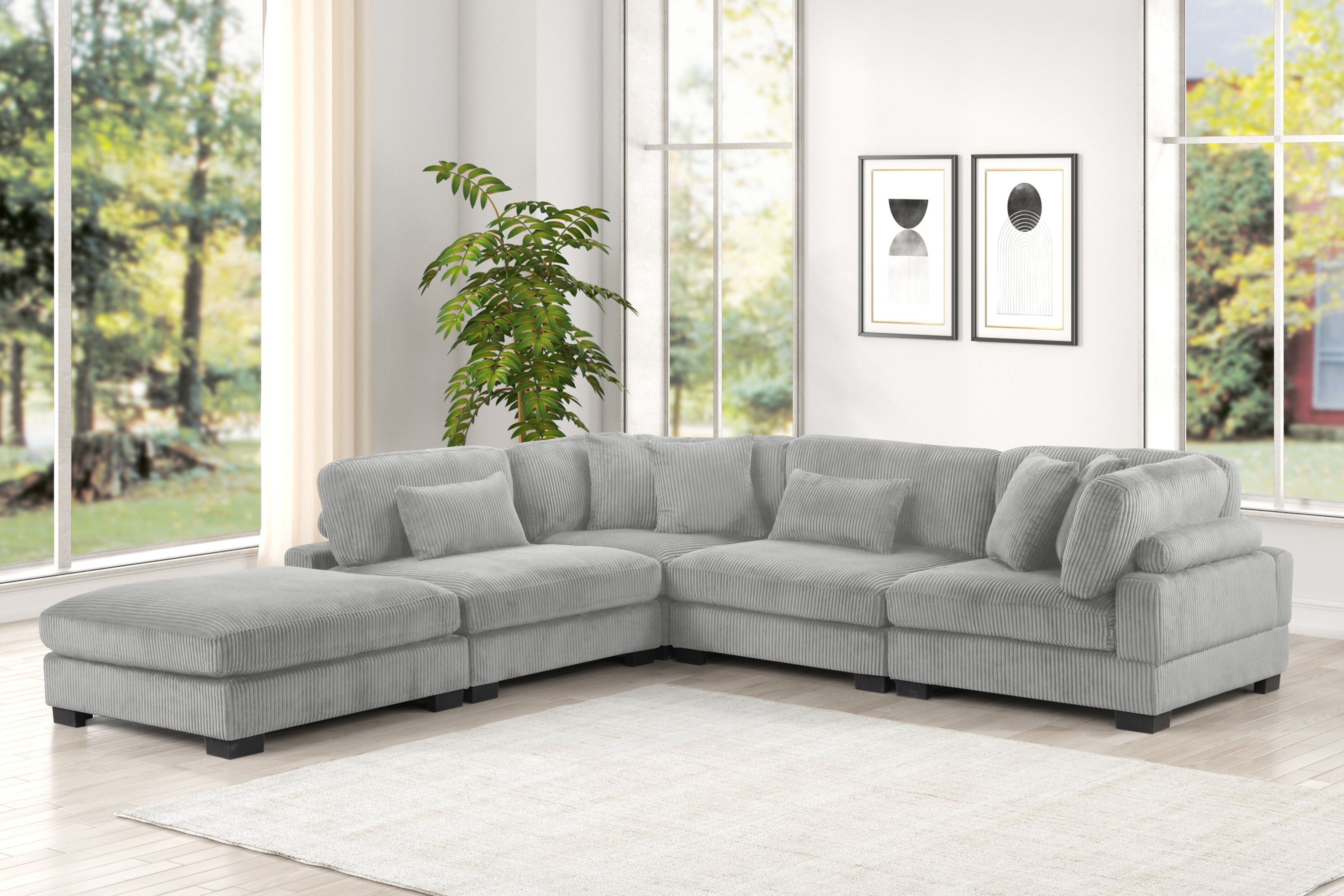 Bentley Modern Modular Gray Corduroy Sectional Couch