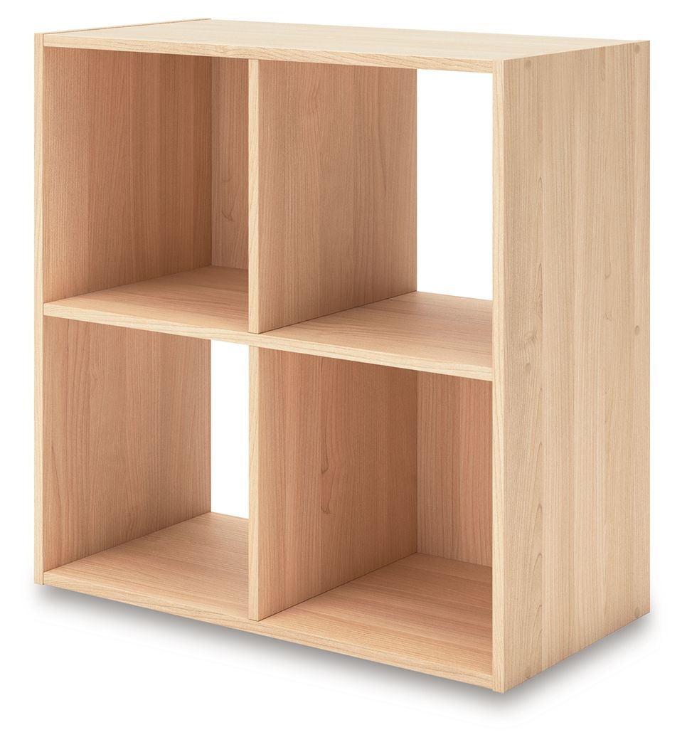 Light wood cube organizer with open square compartments and a solid top frame