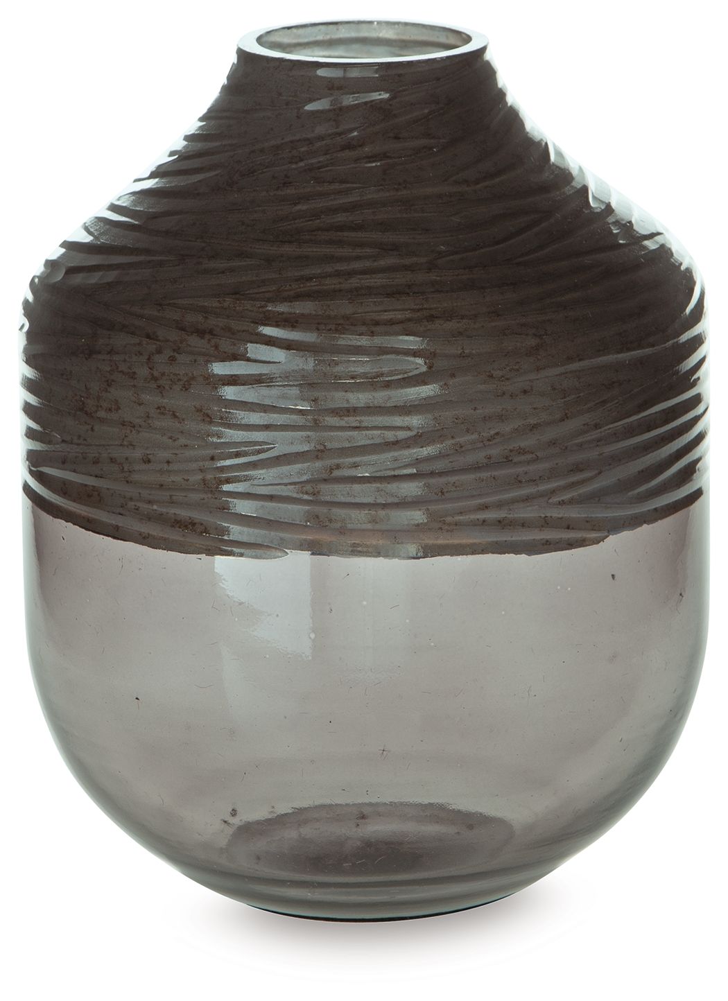 Harpwick dark gray glass vase with ribbed bands and flared top rim