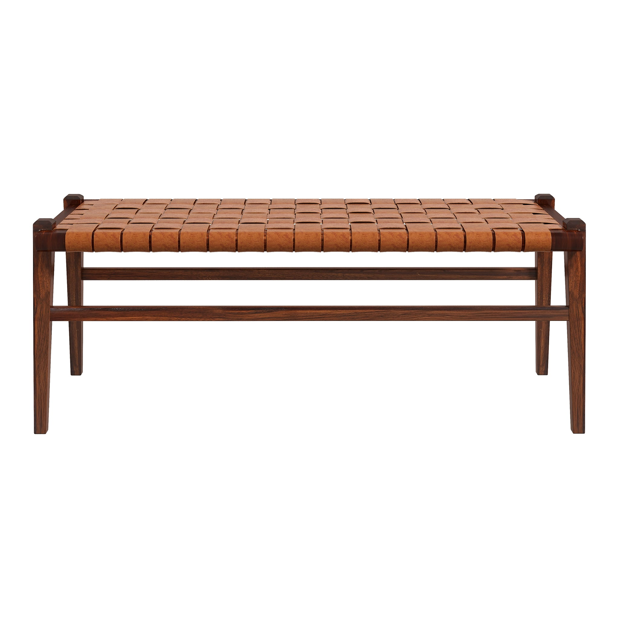 Cody 44" Tan Leather Mid-Century Modern Solid Wood Bench