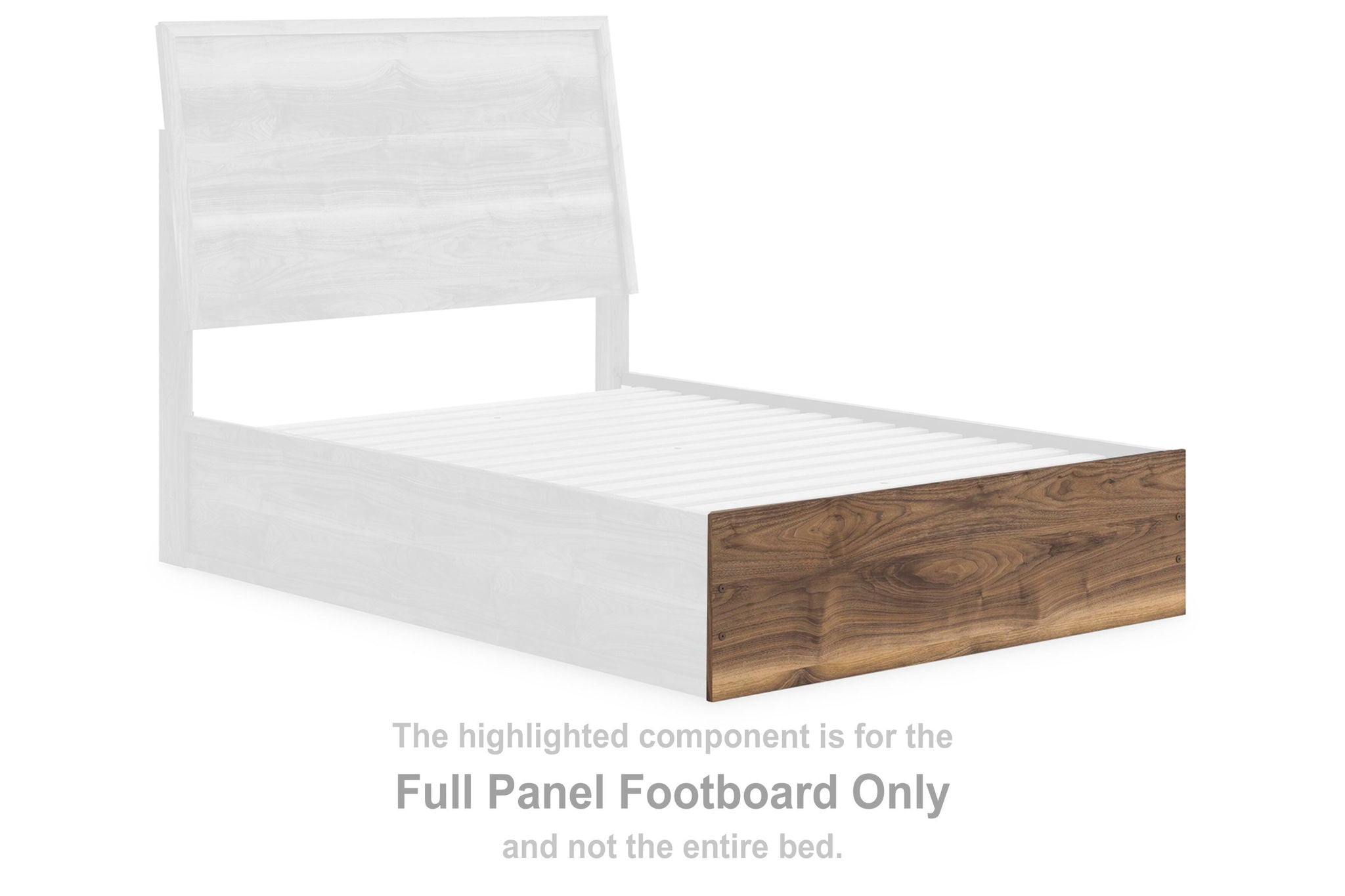 Brown full panel footboard bed frame section with slatted base