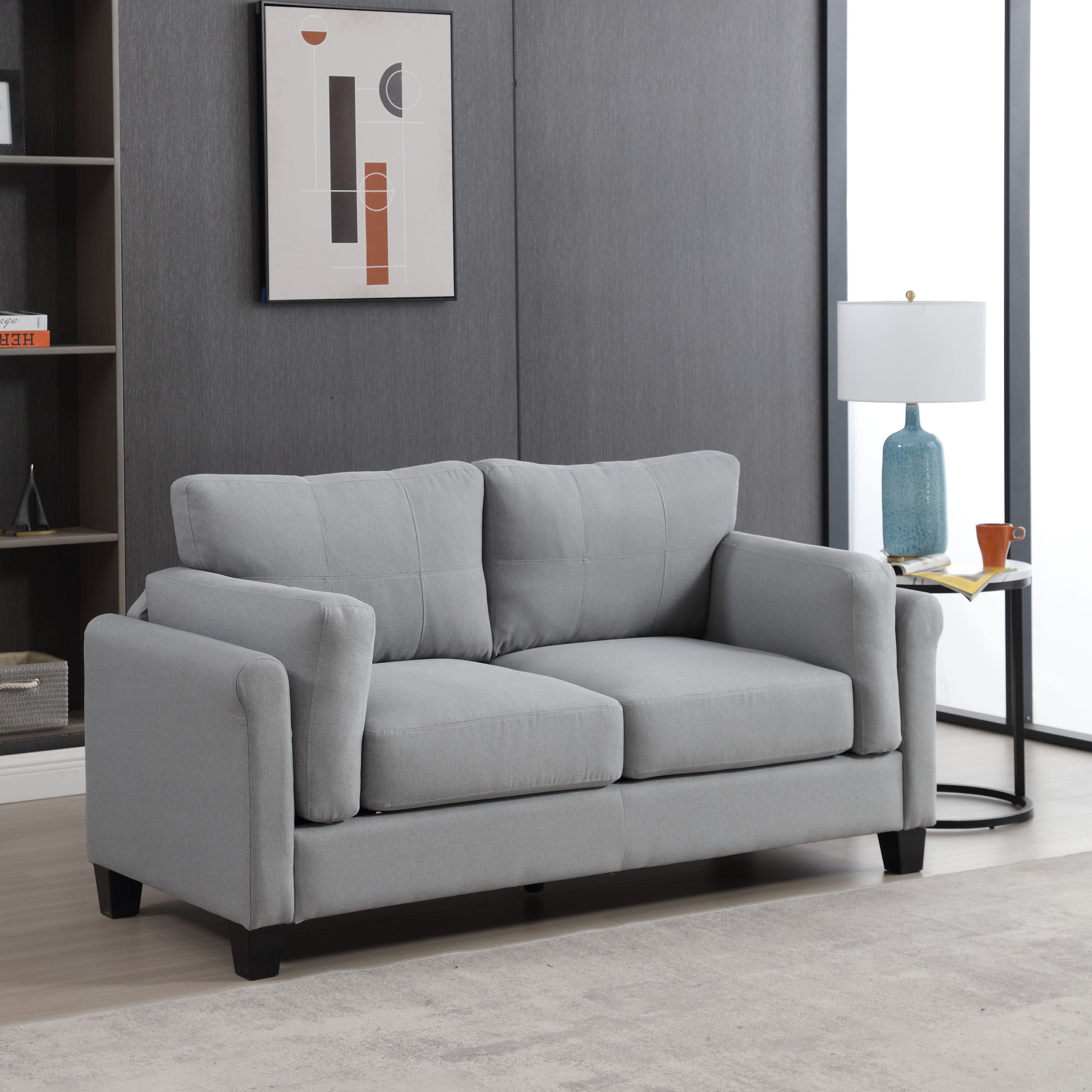 Modern Linen Loveseat Sofa, 2 Seater, Gray