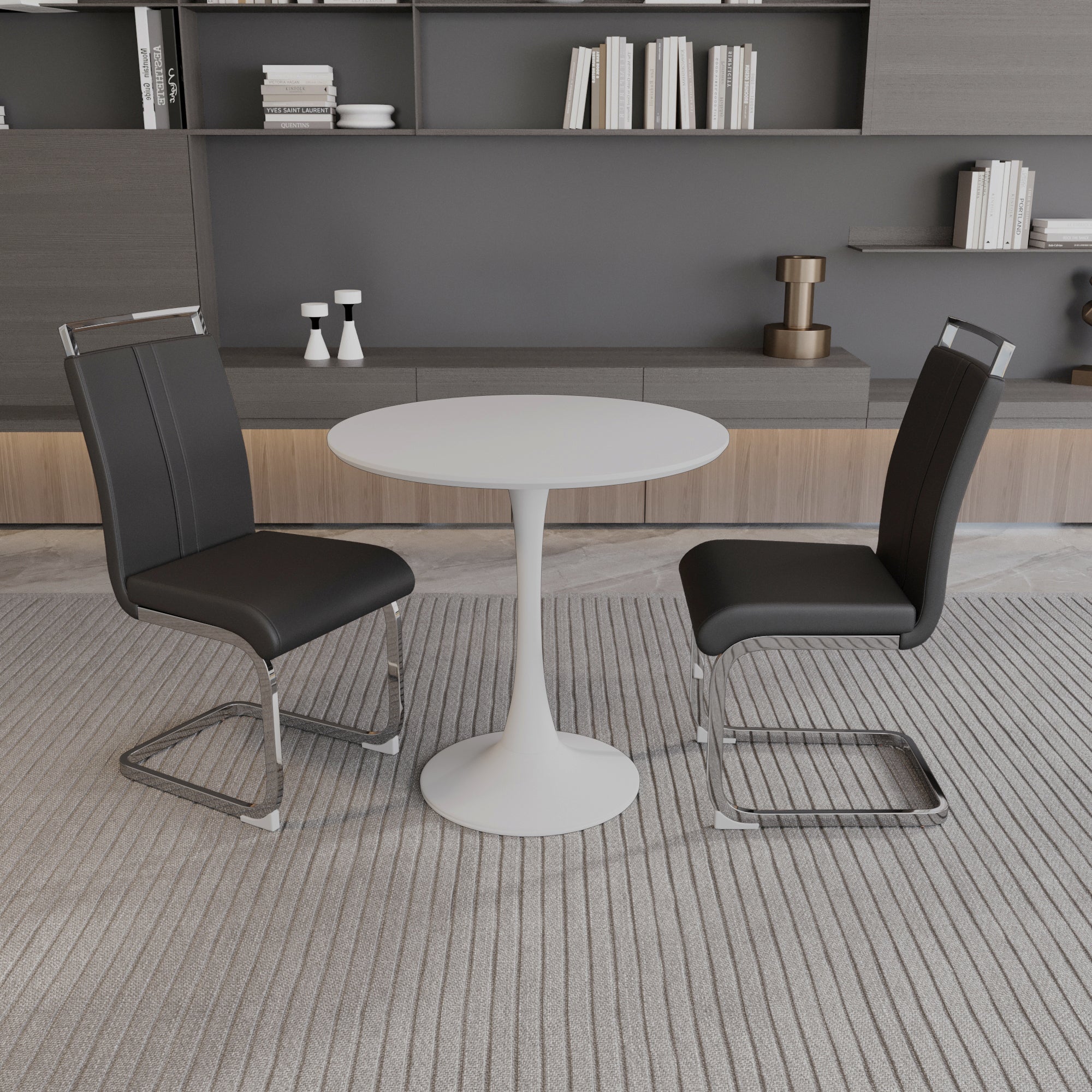 Tulip Dining Table Set, 31.5" White Round Table & 2 Chairs