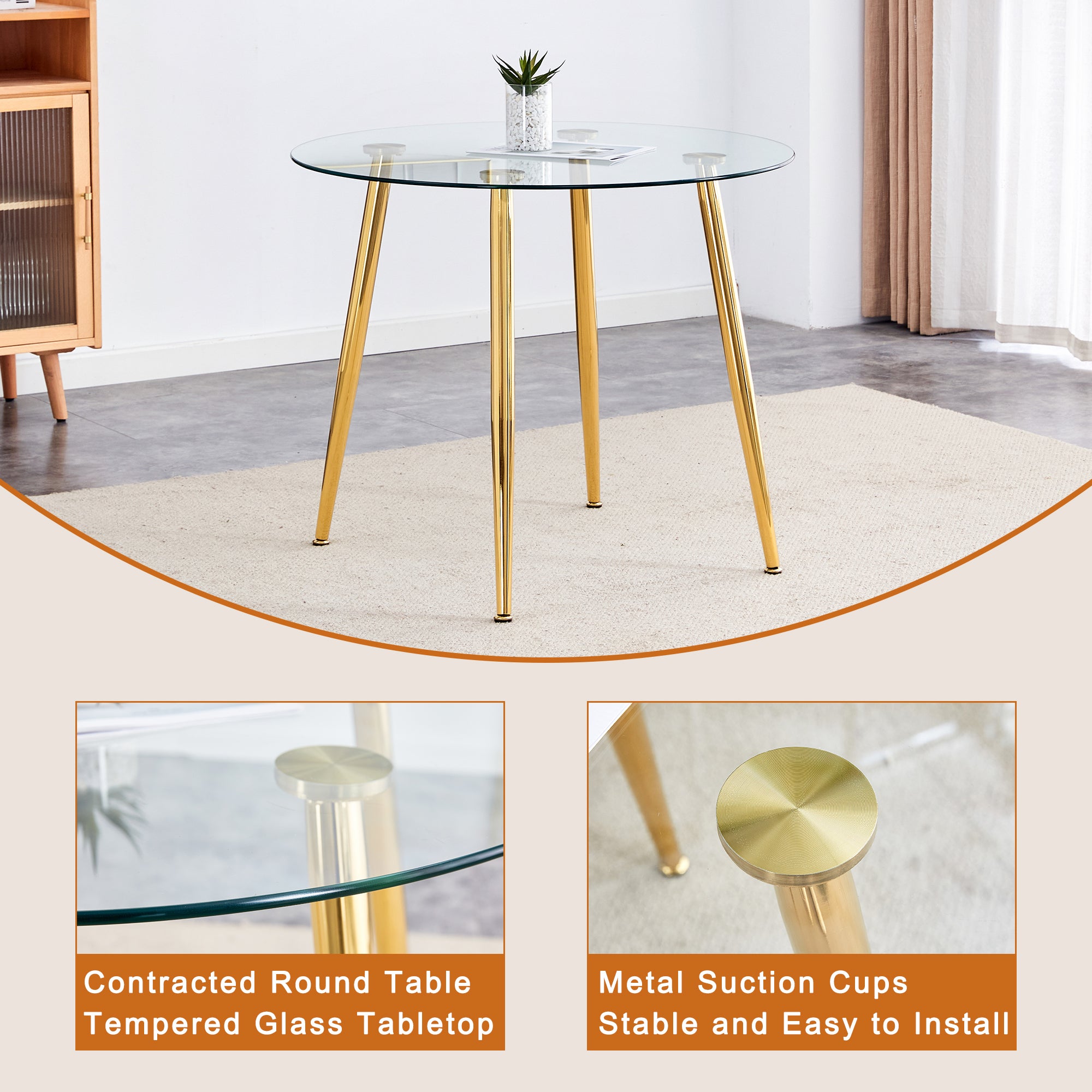 Modern Round Glass Dining Table & 4 Chairs Set