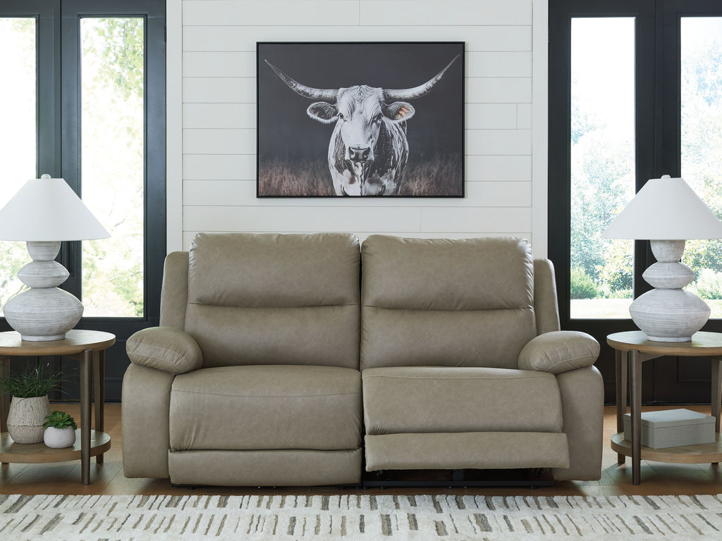 Pebble power reclining sectional sofa with two recline seats and padded back cushions