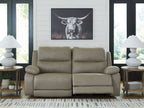 Pebble power reclining sectional sofa with two recline seats and padded back cushions