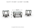 Black occasional table set of 3 with round glass tops and curved apron X-legs