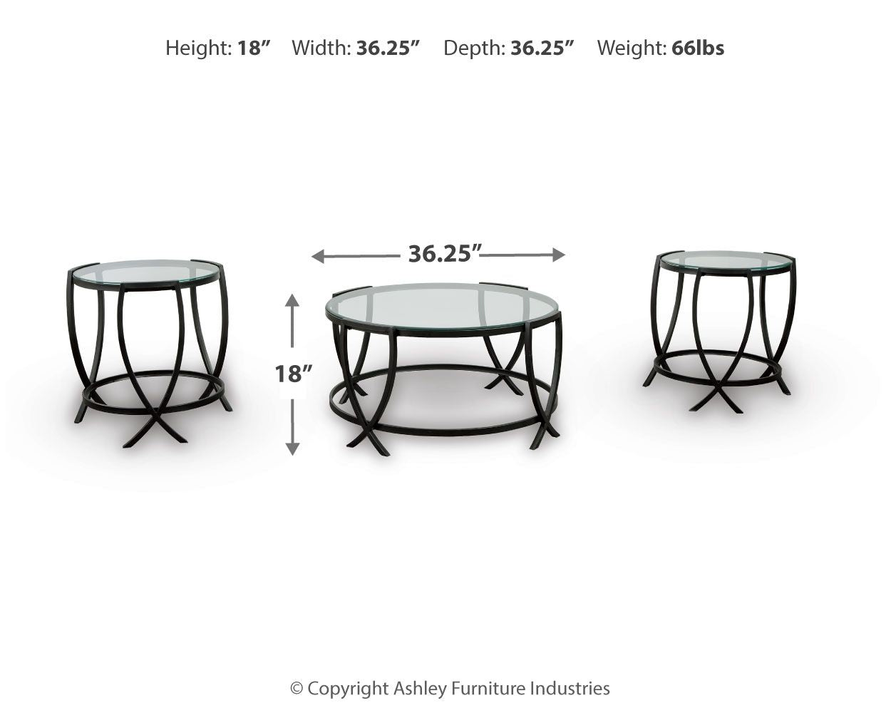 Black occasional table set of 3 with round glass tops and curved apron X-legs