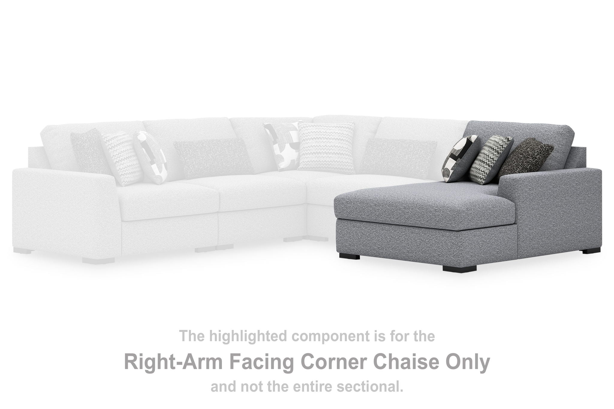 Right-arm facing gray RAF corner chaise beside a white sectional, shown as one component