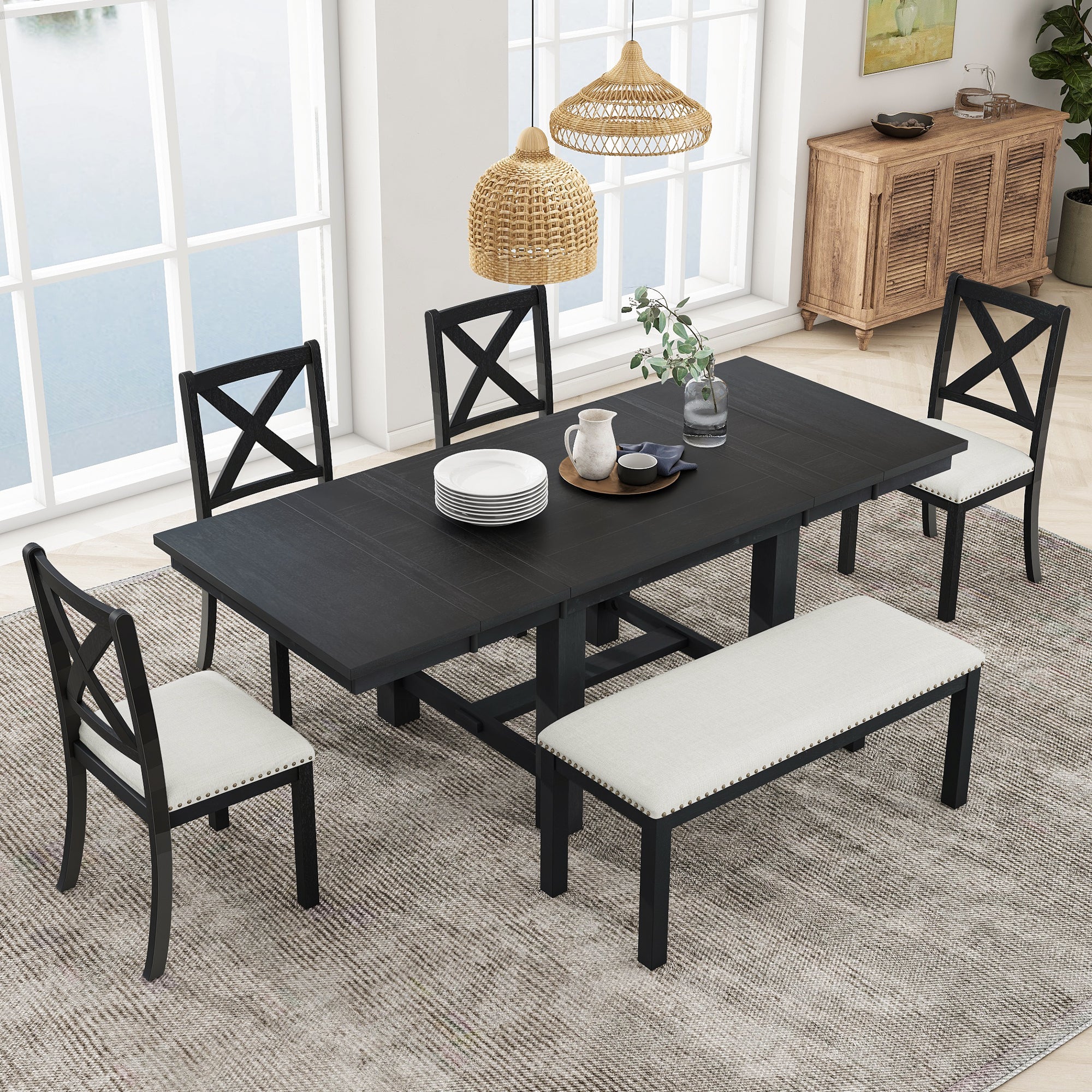 82" Farmhouse Dining Table Set, 6-Piece