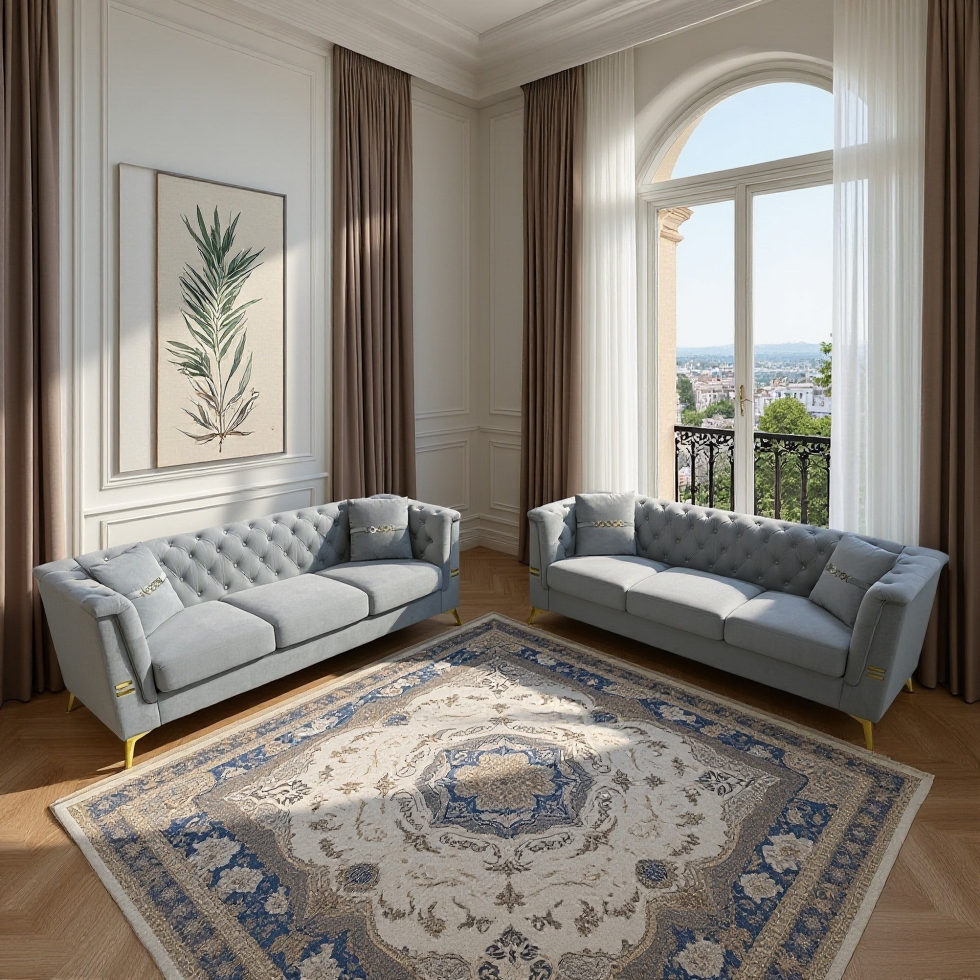 Luxury Mid-Century 2-Piece Sofa Set with Gold Legs