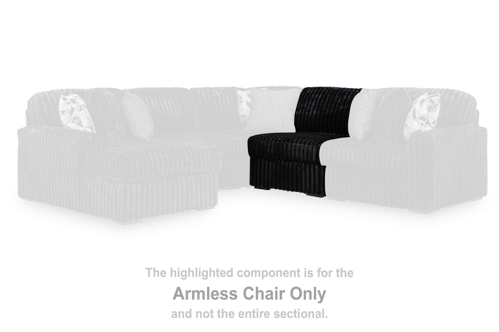Armless chair section, highlighted for armchair only, ribbed black fabric look