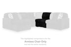 Armless chair section, highlighted for armchair only, ribbed black fabric look