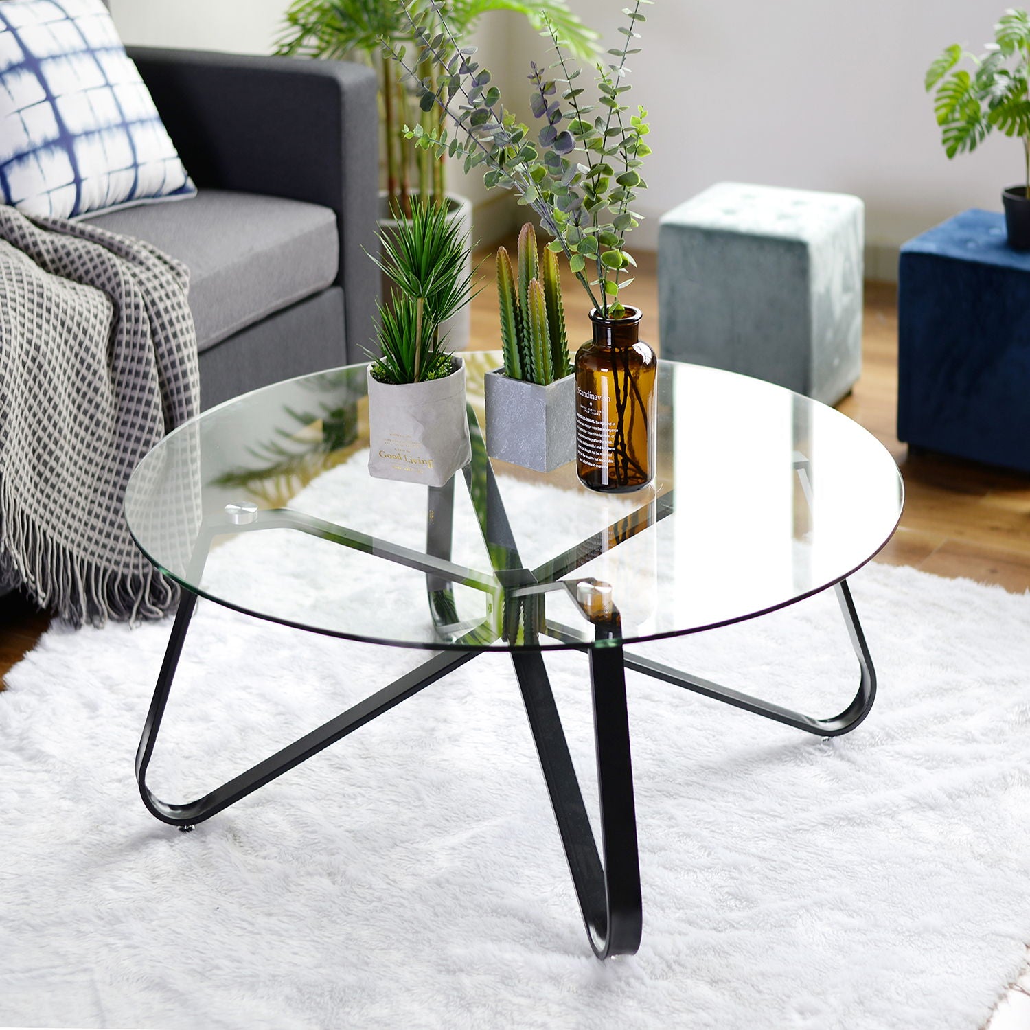 Round Coffee Table For Living Room, 31.5 " Modern Sofa Side End Table With Tempered Glass Top & Metal Legs, Accent Cocktail Tea Table, 31.5 X 31.5 X 15.6", Black