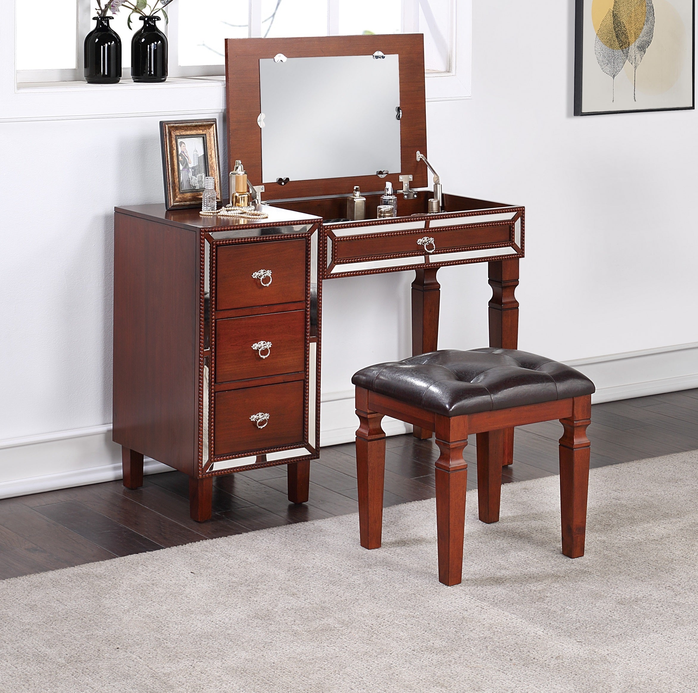 Cherry Vanity Set w/ Stool & Storage - Traditional (1 pc)