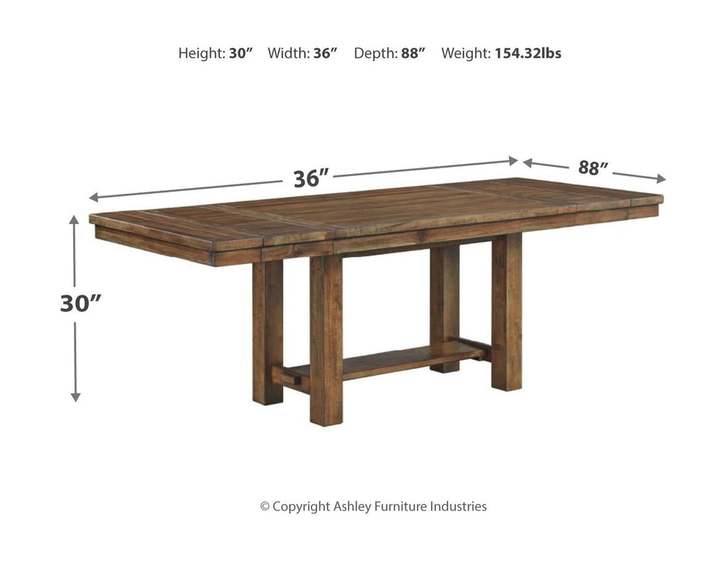 Rectangular dining table with dark wood finish and dimensions shown: 36" x 88" x 30"