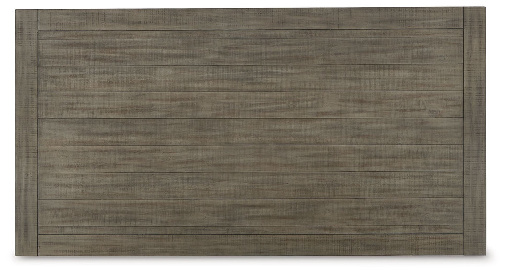 Weathered gray table apron with horizontal wood-grain texture