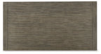 Weathered gray table apron with horizontal wood-grain texture