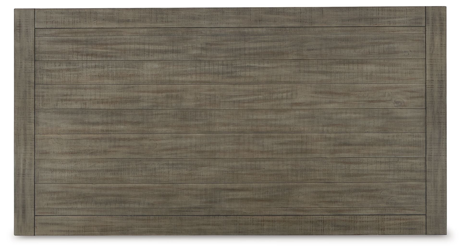 Weathered gray table apron with horizontal wood-grain texture