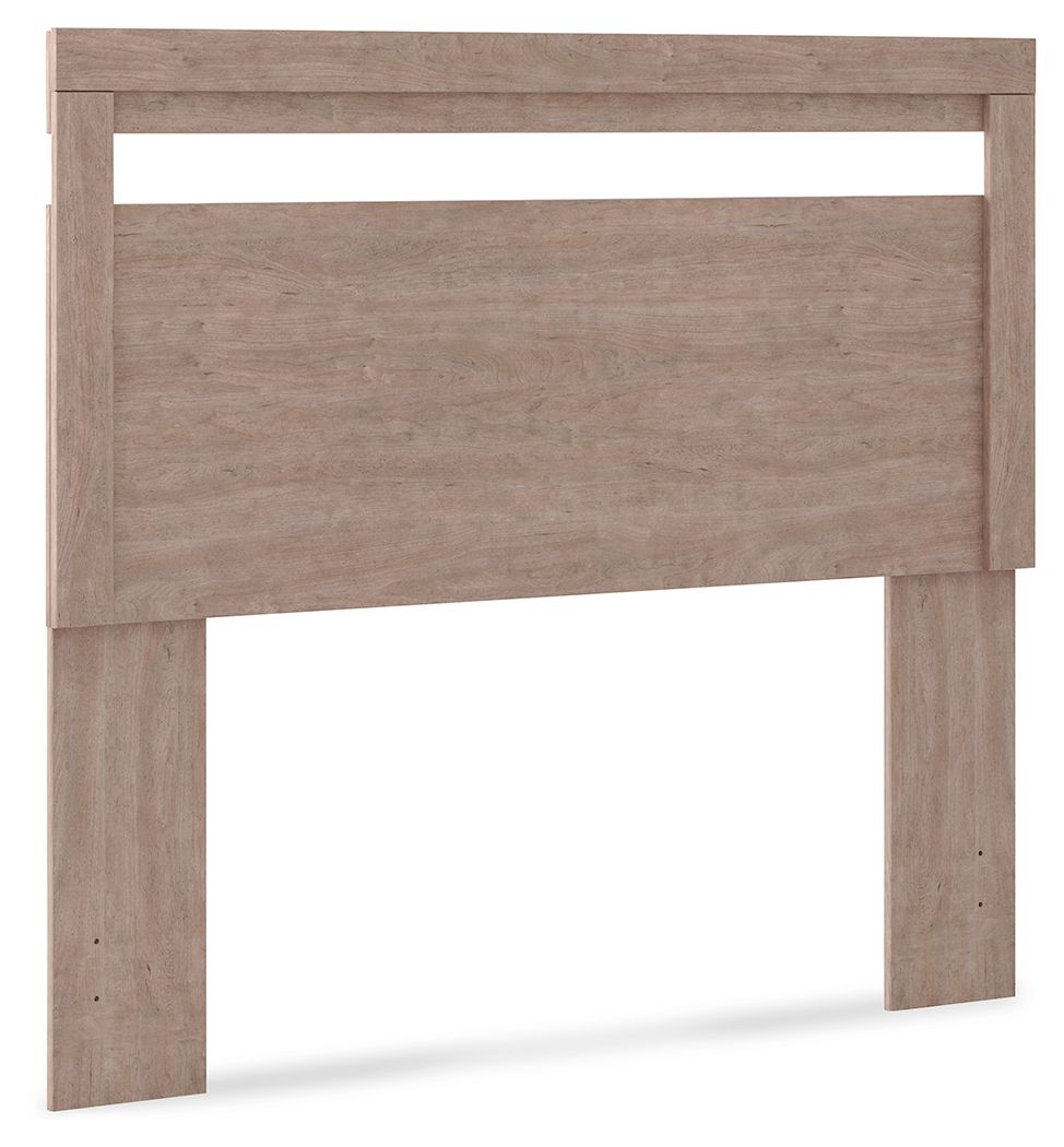 Gray full panel headboard with horizontal top rail and solid side posts.