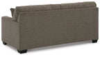 Dark gray fabric sofa with track arms and back panel cushion, dark block feet