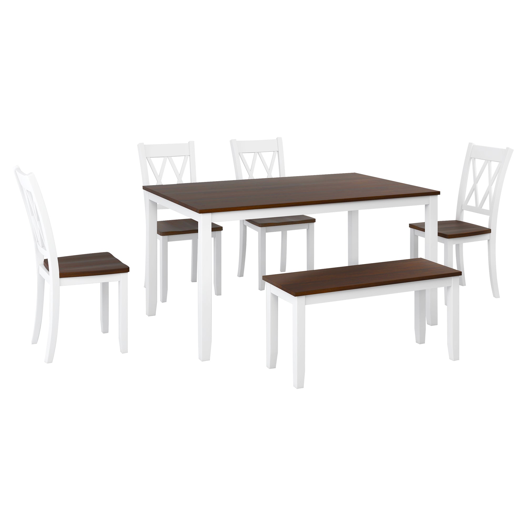 Farmhouse Dining Set, 6-Piece Rustic Kitchen Table w/Bench