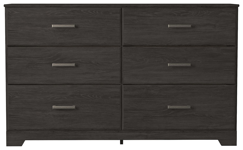 Charcoal dresser front with six drawers and metal bar pulls