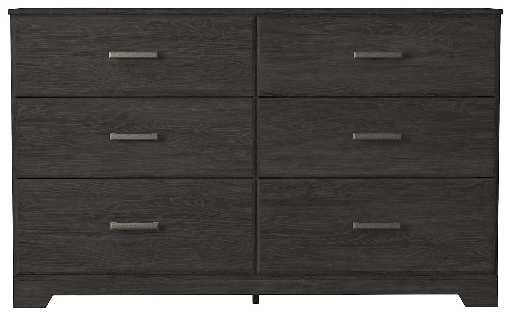 Charcoal dresser front with six drawers and metal bar pulls