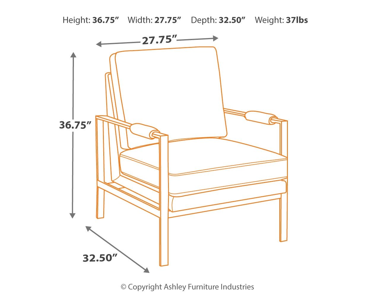 Brown accent chair with curved arms, square legs, and cushioned seat and back.