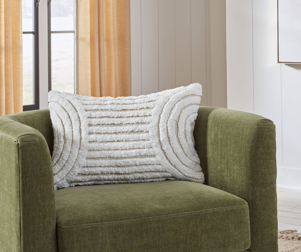 Striped decorative pillow, white with gray arc lines