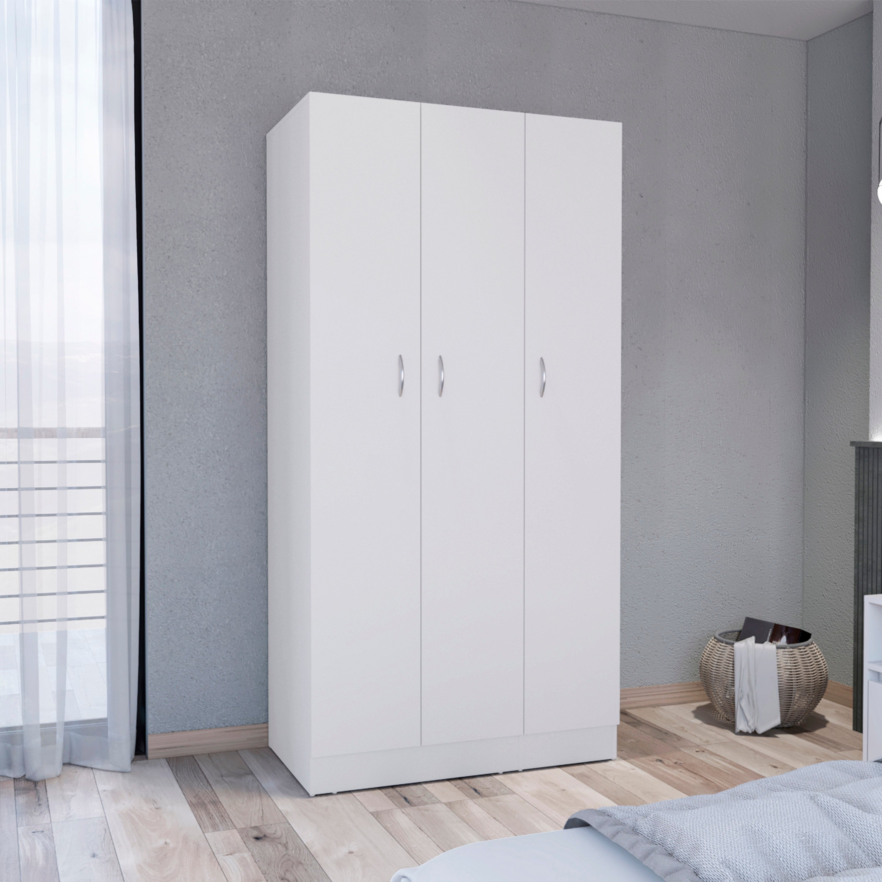 White Wardrobe Armoire 71H, 3 Doors, 2 Drawers