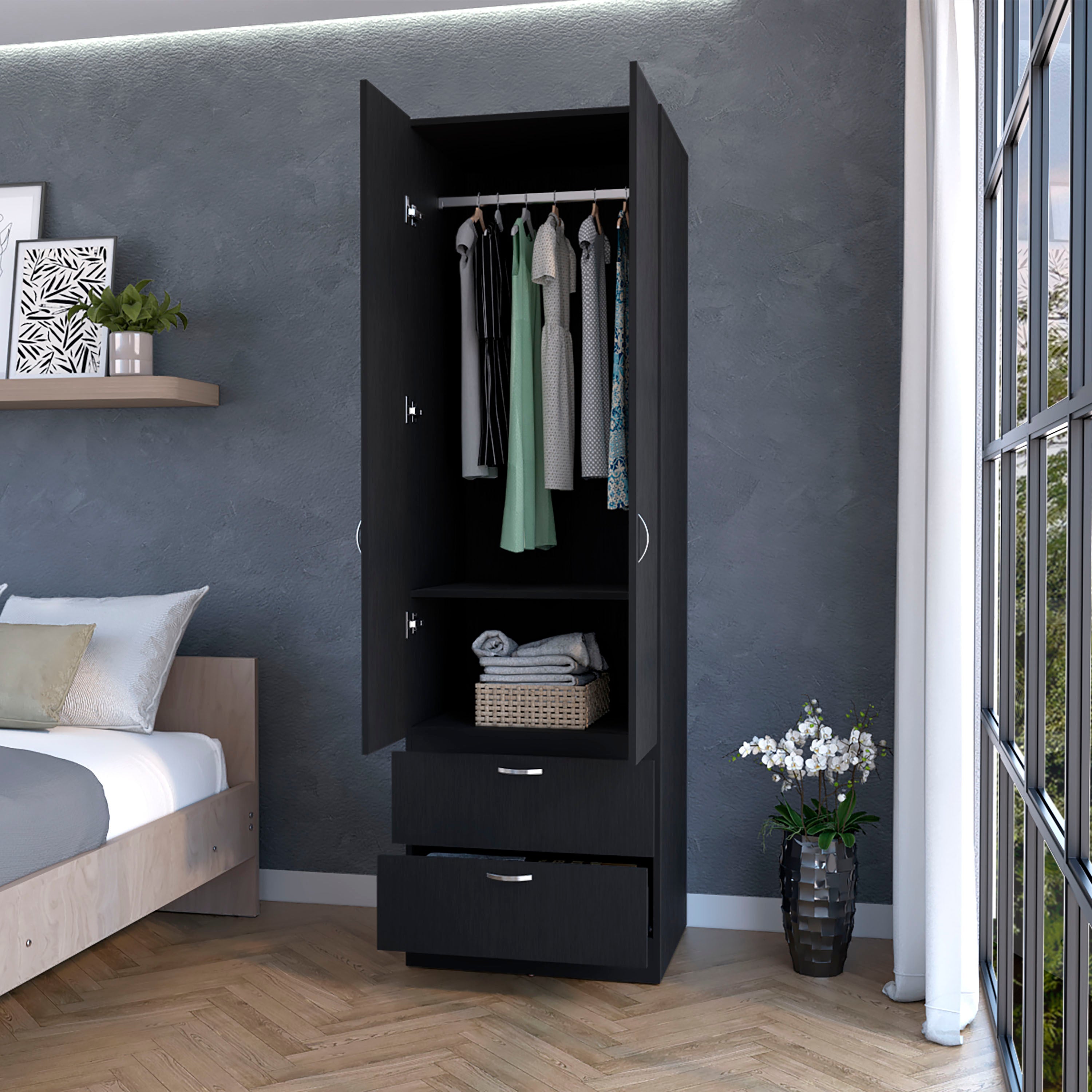 Tall 2-Door Wardrobe with Drawers - Mayer