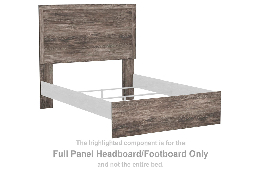 Gray full panel headboard and footboard frame with rectangular plank design