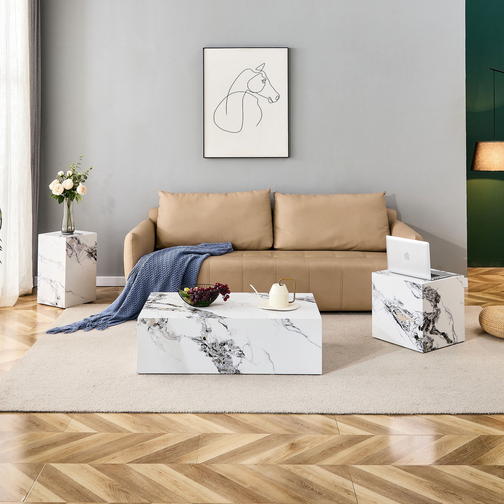 Modern 3 Piece Coffee Table Set - Marble Patterns