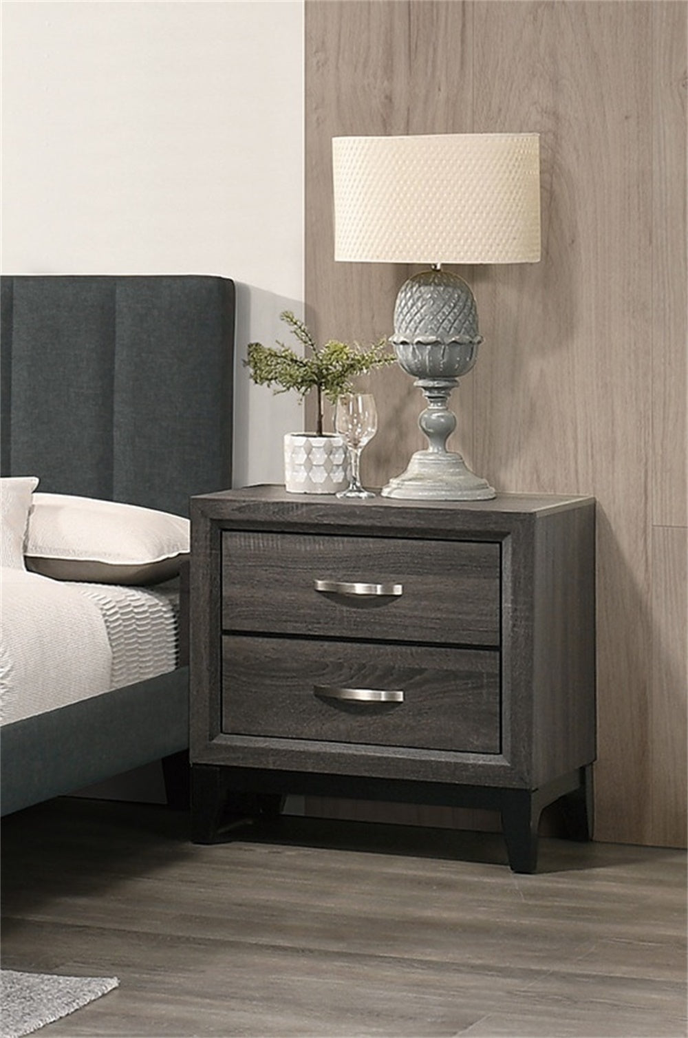 Two-Tone Wooden Nightstand: Grey & Black with 2 Drawers