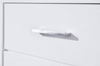 White dresser drawer with silver bar handle and smooth panel finish