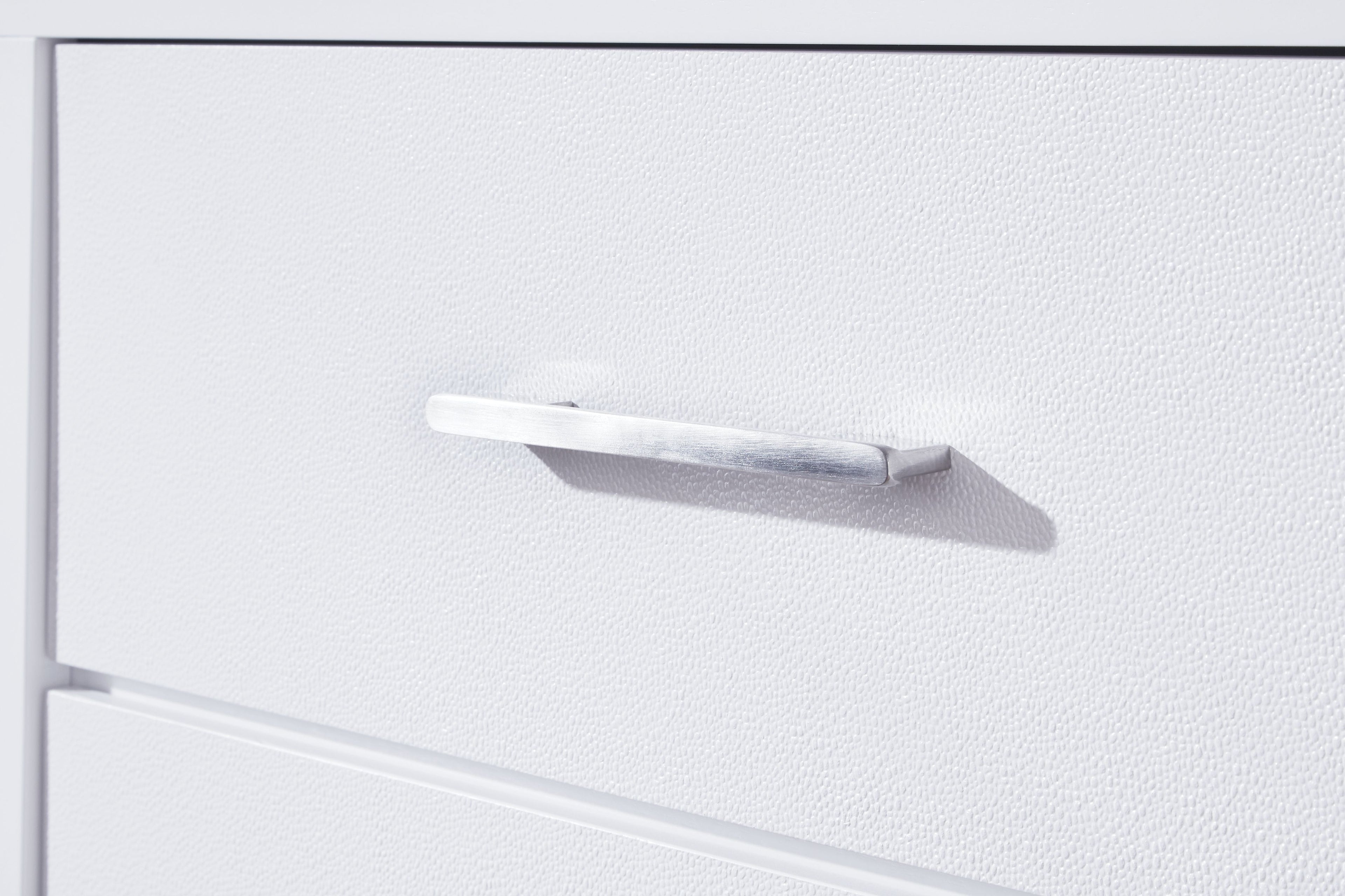 White dresser drawer with silver bar handle and smooth panel finish