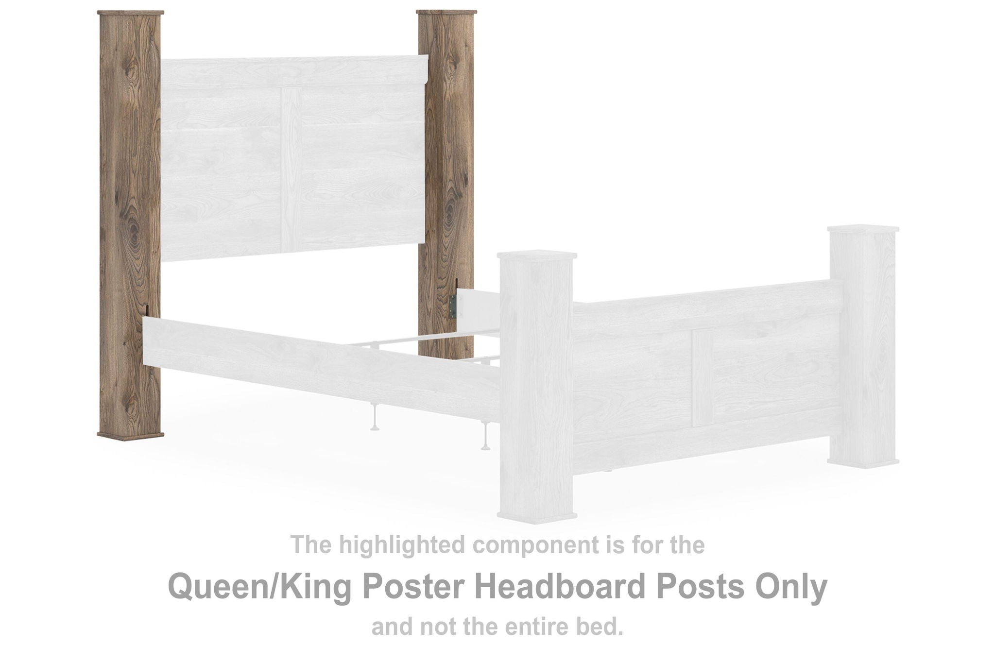 Brown wooden queen/king poster headboard posts with vertical posts, set of two