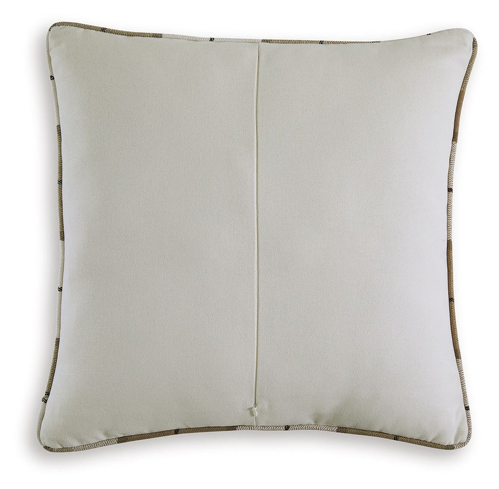 Solid cream pillow with dark piped border and stitched center seam
