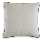 Solid cream pillow with dark piped border and stitched center seam