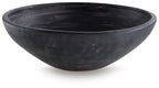 Dark gray ceramic bowl with matte finish and wide circular rim