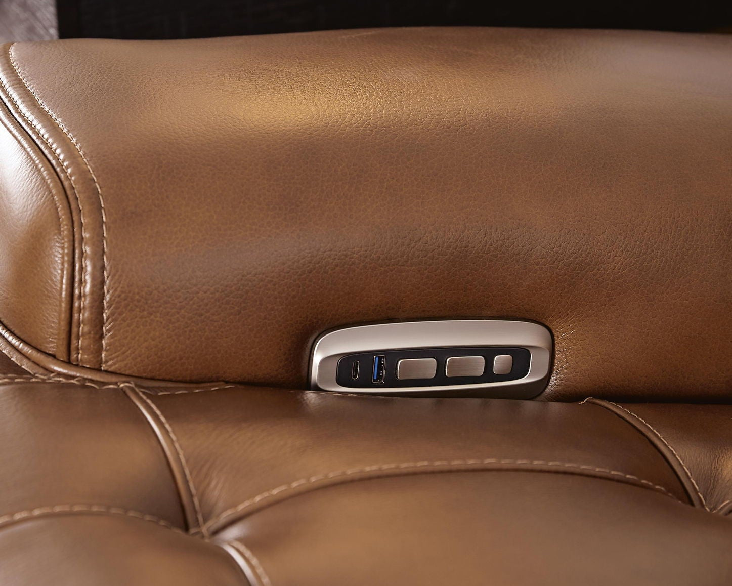 Reclining sectional sofa armrest with built-in power control panel