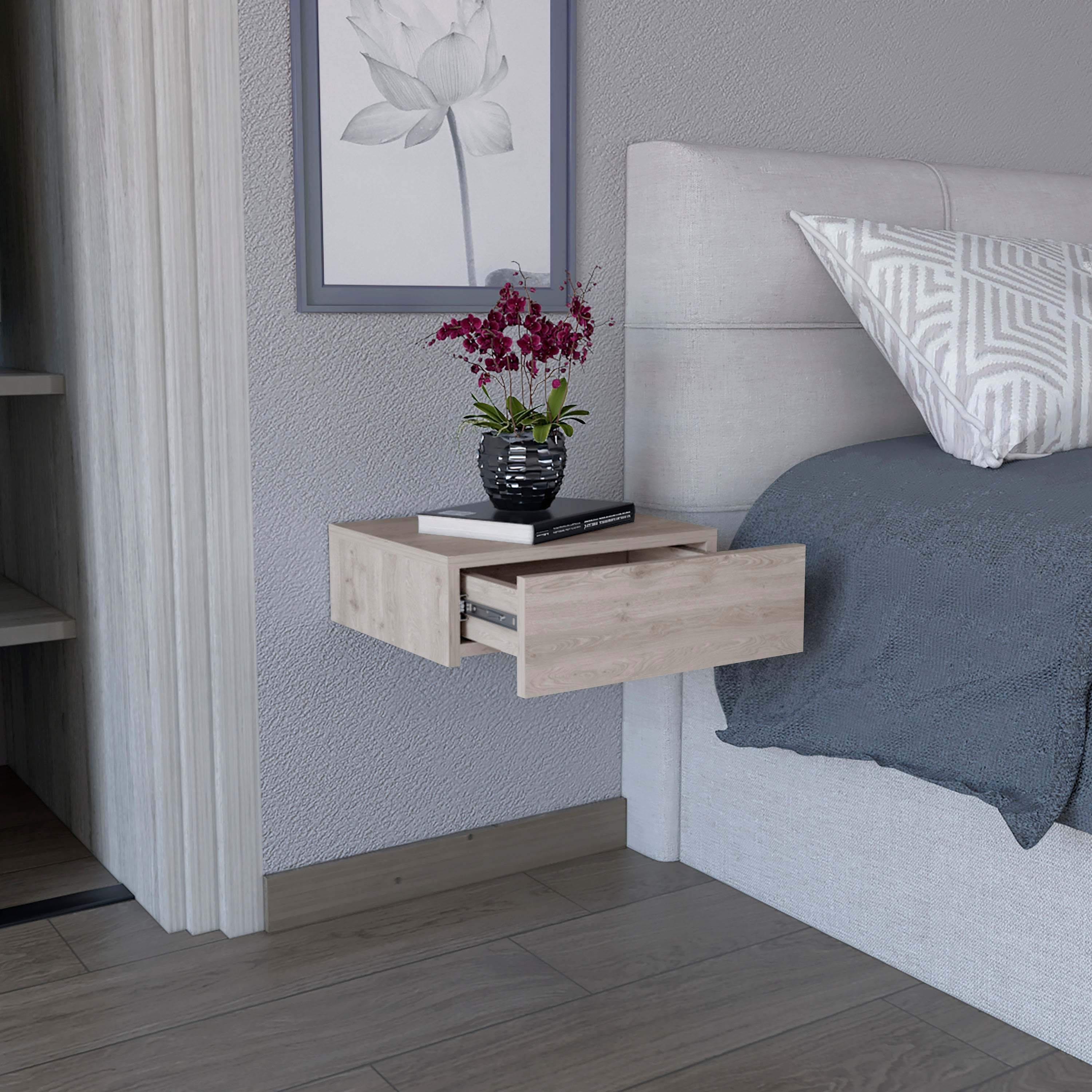 Milano Floating Nightstand w/ Drawer - Light Gray