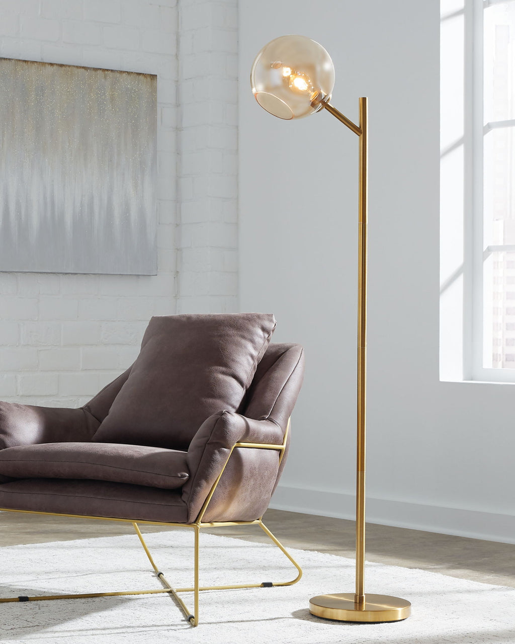 Abanson - Metal Floor Lamp  - Amber / Gold Finish
