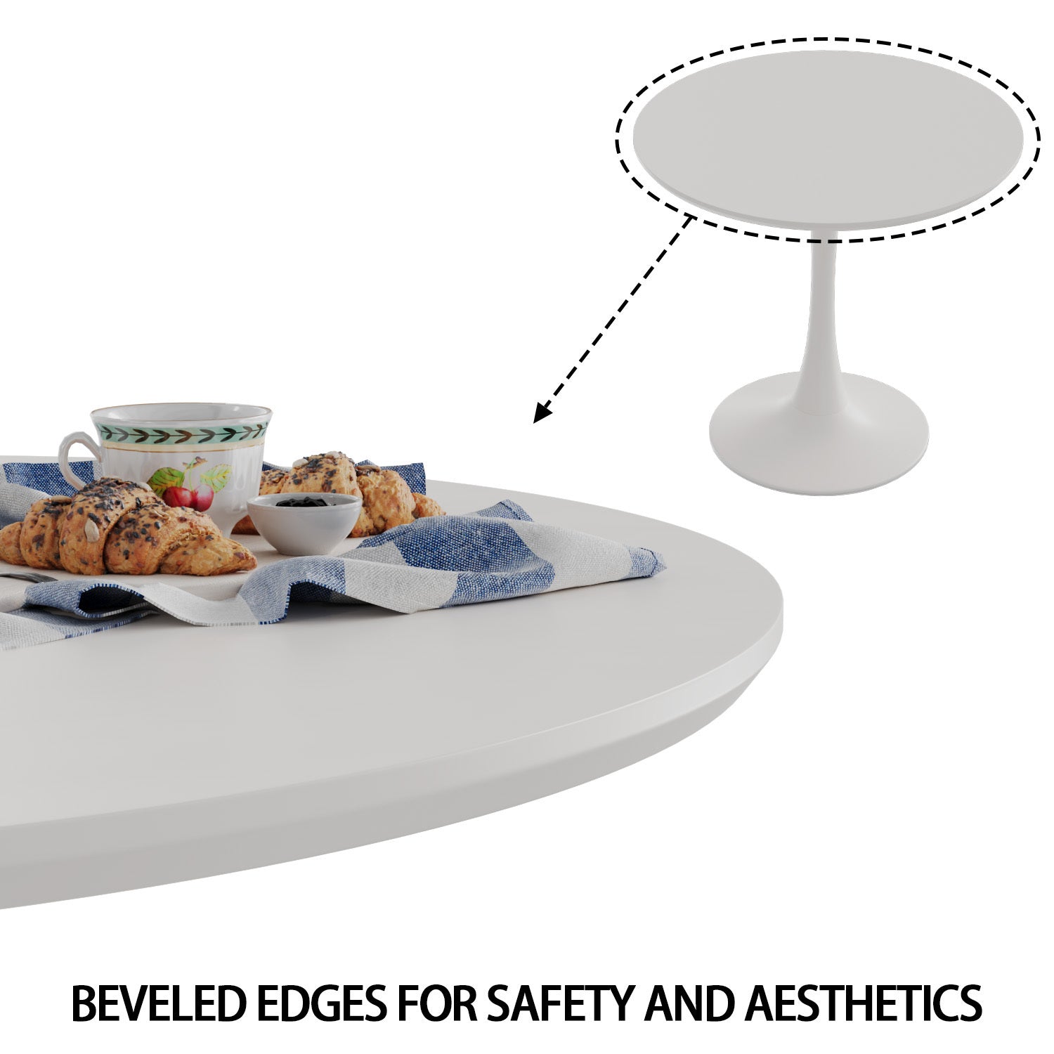 Tulip Dining Table Set, 31.5" White Round Table & 2 Chairs