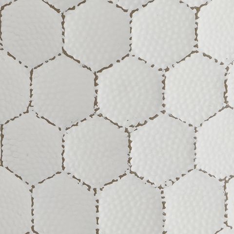 White textured fabric with tan hexagon trellis pattern