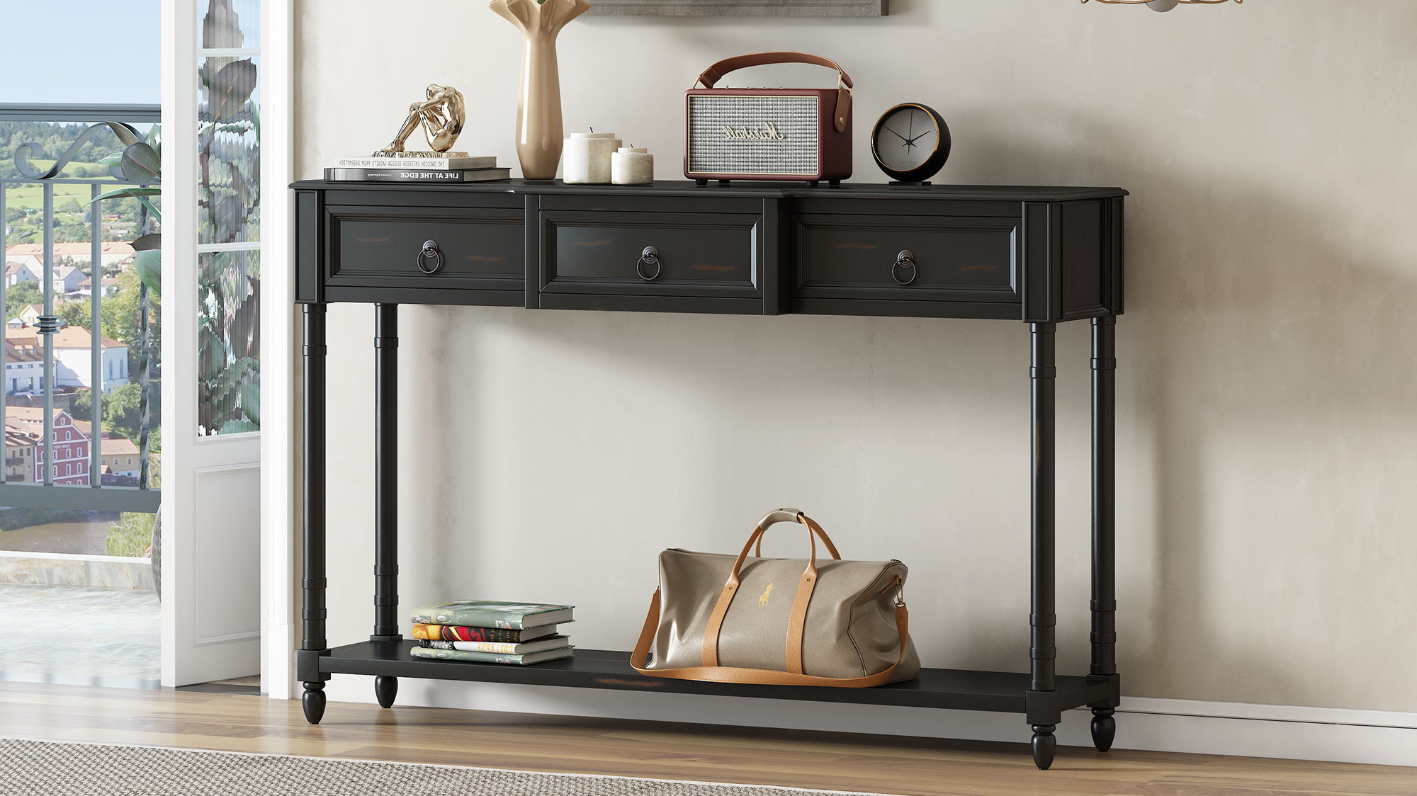 Trexm Console Table Sofa Table With Drawers, For Entryway With Projecting Drawers And Long Shelf - Espresso